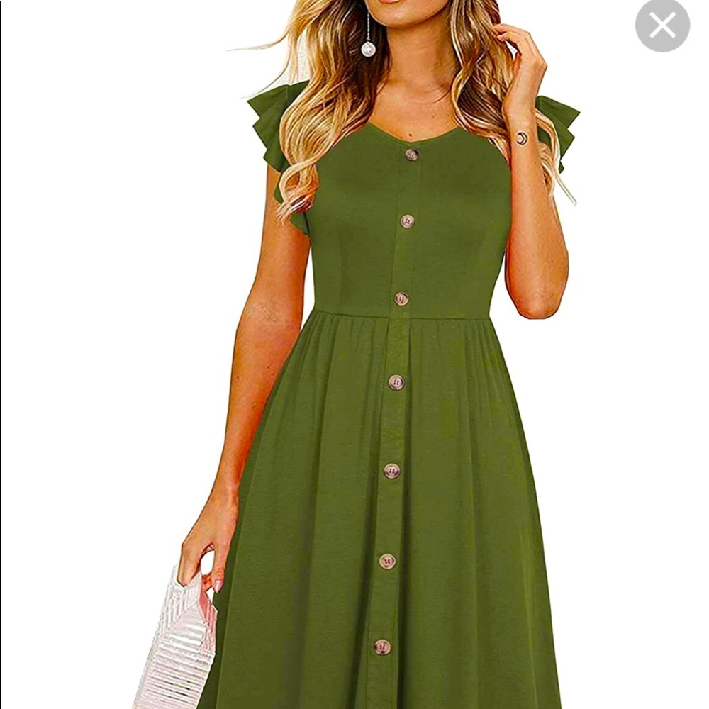 🌼olive green button down dress🌼